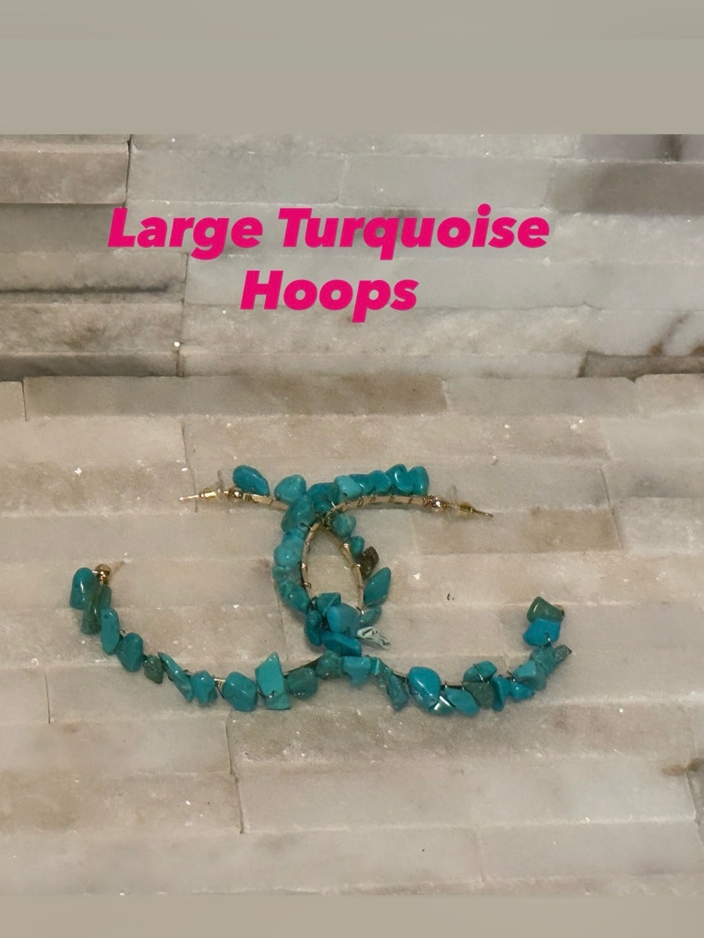 Turquoise Beaded Hoop Earrings - Large Women Accessories